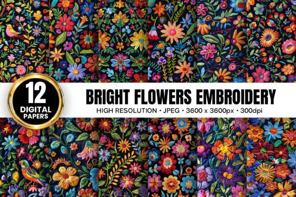 Floral Embroidery Digital Papers