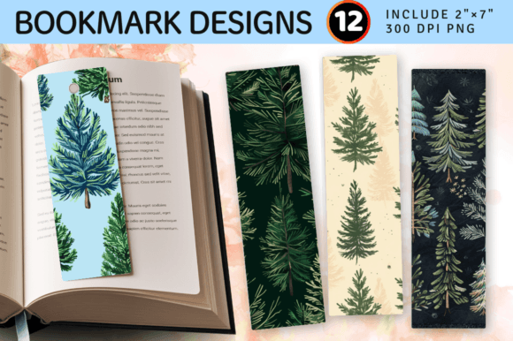 Pine Trees Embroidery PNG Bookmark Design