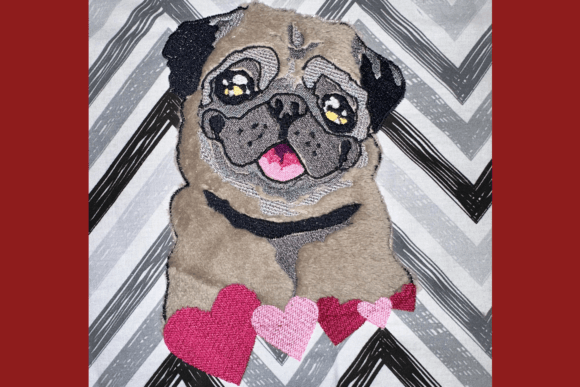 Pug with Hearts- Embroidery Appliqué