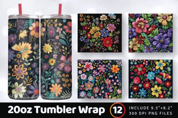 Summer Embroidery Floral Flower Tumbler